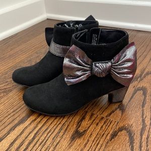 Nina black microsuede boots with silver bow!